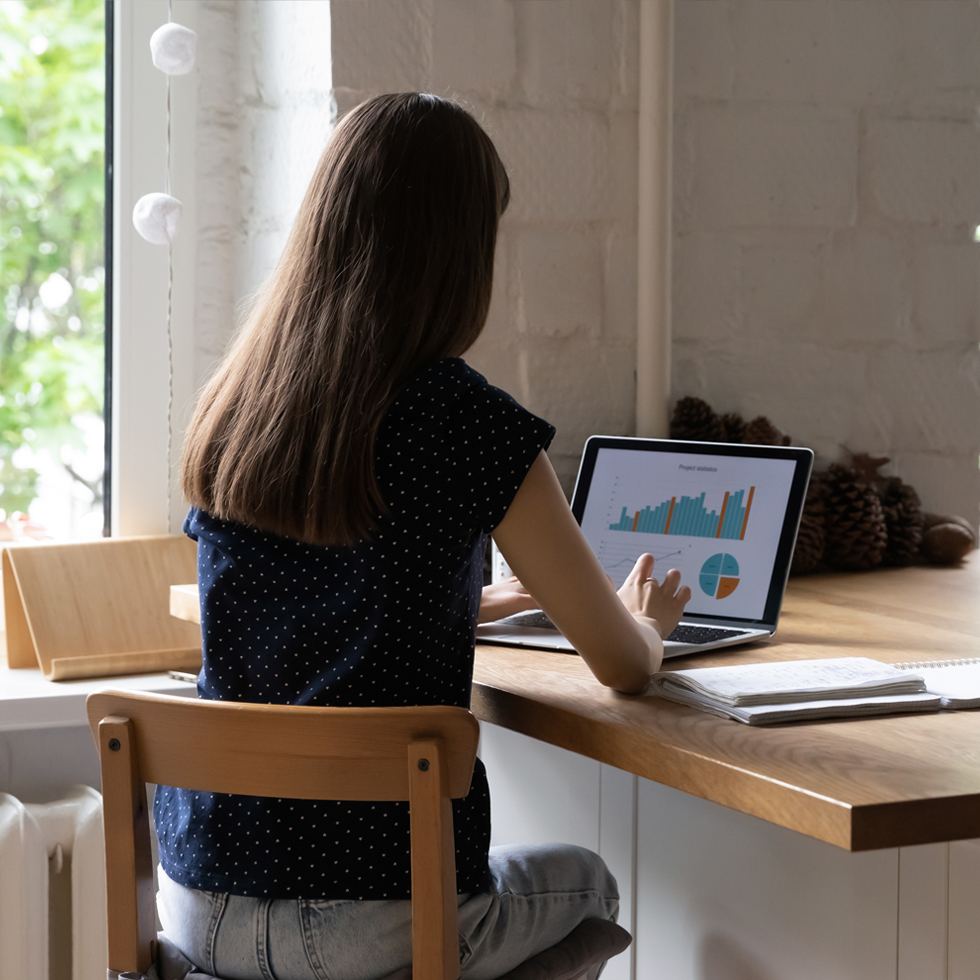 woman working from home on laptop