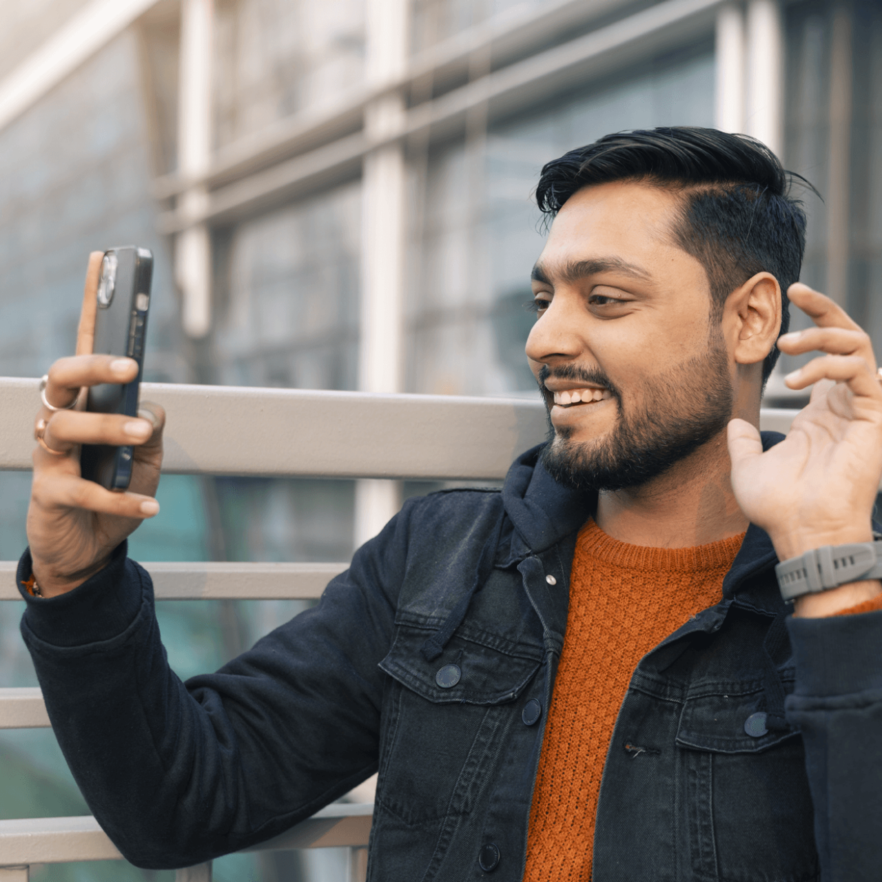 man looking at phone